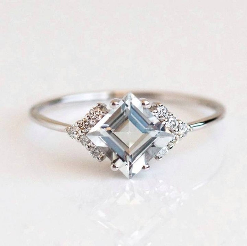 White Topaz Engagement Ring Square Cut 14K Yellow Gold Engagement Ring ...