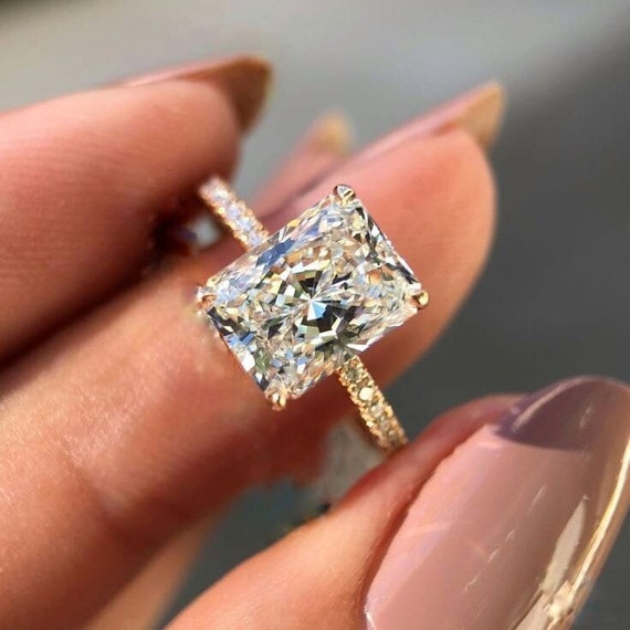 2CT Radiant Cut Ring Moissanite Engagement Ring Moissanite 14k Gold Ring Wedding Ring Halo Diamond Ring Anniversary Ring Gift for her