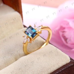 Emerald Cut London Blue Topaz Ring-London Blue Topaz Ring-London Blue Topaz Engagement Ring-Gold Plated Unique Ring-November Birthstone Ring