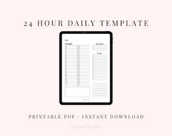 Modello di pianificatore giornaliero a blocchi di 24 ore / Pagina di produttività stampabile / Download PDF digitale / Modello di gestione del tempo senza data