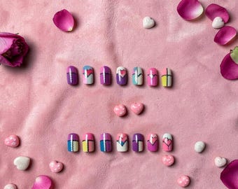 Hearts Love & Stitches Press On Collection Nail Polish Press On/ Gifts/Nail Art /Nail Designs