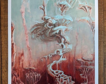 Archival Giclee Print, Abstract Surreal Mushroom/Fungi Landscape, 11x18" Seattle Visionary Art, Original Oil Painting