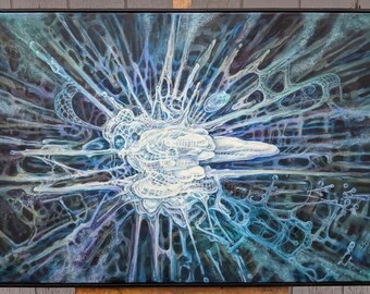 Abstract Surreal Space Supernova Mindscape, " Seattle Visionary Art, Original Framed Oil Painting on Canvas