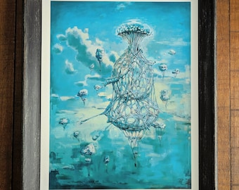 Dreamscape Surreal Sky/Clouds/Balloons, Abstract Visionary Oil Painting, Giclee Art Print, 9x12"