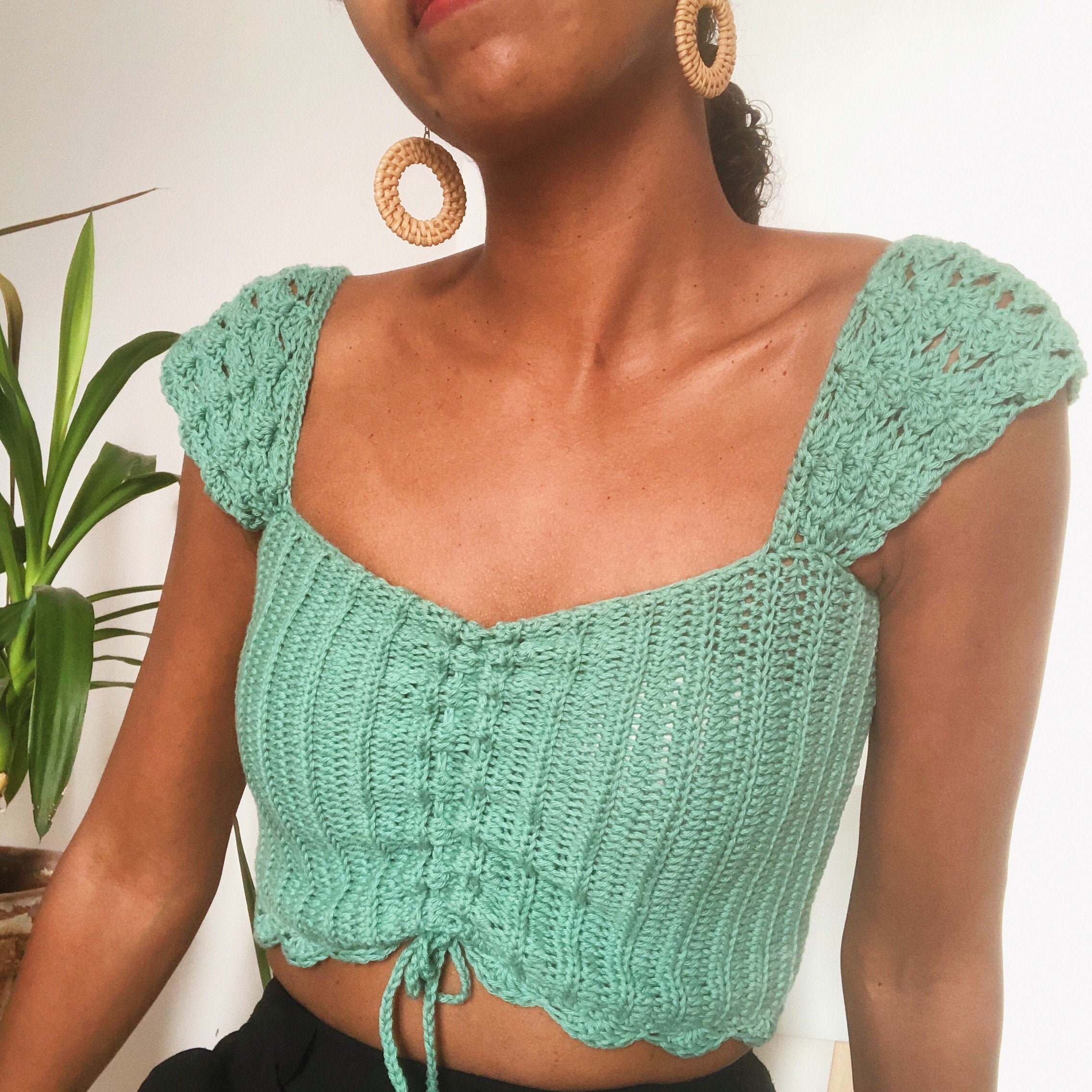 Playful Tee/ Crochet Pattern for Cute Top/ Advanced Crocheter Project/ Top  With Puffed Sleeves / Big Sleeves Crochet Top/ Milkmaid Top/ Pdf 