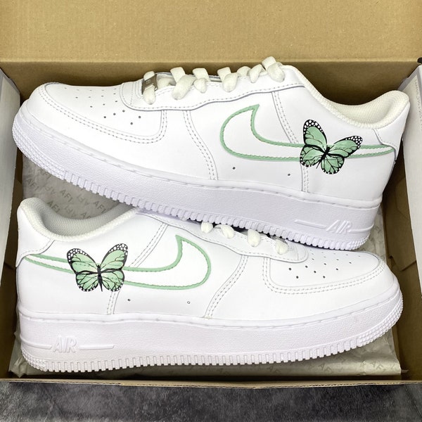 Custom air force 1, Matcha green butterfly, Af1, Butterflies