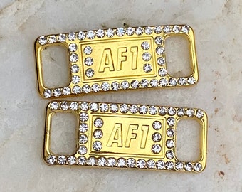 Nike Custom AF1,  Air Force 1 Shoelace Tags, Gold Rhinestones, Silver Stones, Lace tags, Lace locks, Metal, Lace