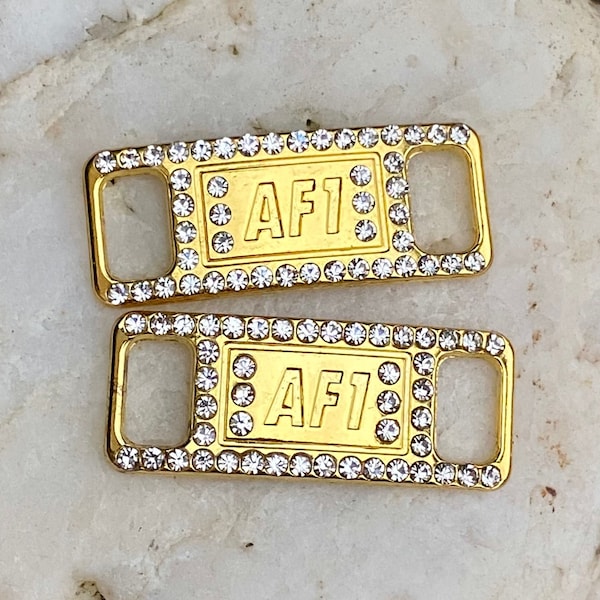 Nike Custom AF1, Air Force 1 Shoelace Tags, Gold Rhinestones, Silver Stones, Lace tags, Lace locks, Metal, Lace