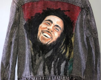 Bob Marley levi's vintage custom denim jacket hand painted jamaica reggae