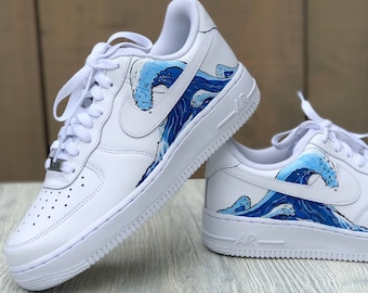 Custom sneakers, Blue Ocean Waves Shoes, Nike air force 1, The Great Wave