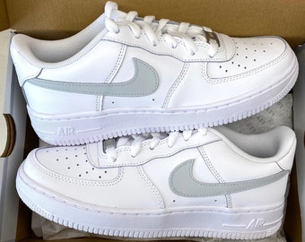 Nike air force 1, Light gray swooshes, Custom sneakers, AF1 gray