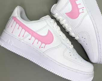 Nike air force 1, Goutte à goutte rose, Baskets personnalisées, Peintes à la main