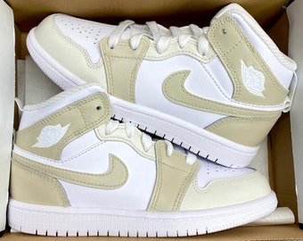 Air Jordan 1 Mid, Custom sneakers, Light beige, Creme