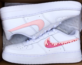 Custom Nike Air Force 1 Sneakers Hand Painted Pink Fire 