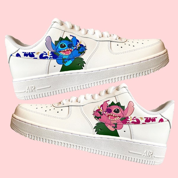 nike air force 1, Stitch, custom sneakers, hand painted shoes, hawaii cartoon movie