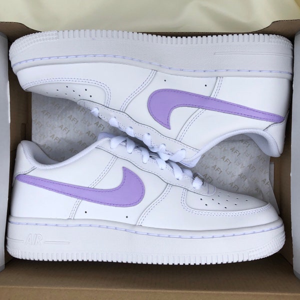 Nike Air Force 1, scarpe da ginnastica personalizzate, swoosh viola lilla, donna, uomo, scarpe da ginnastica