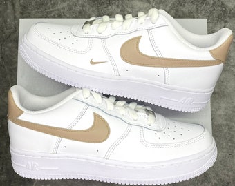 Custom Sneakers, Espresso, Nike Air Force 1, Taupe Brown Swooshes