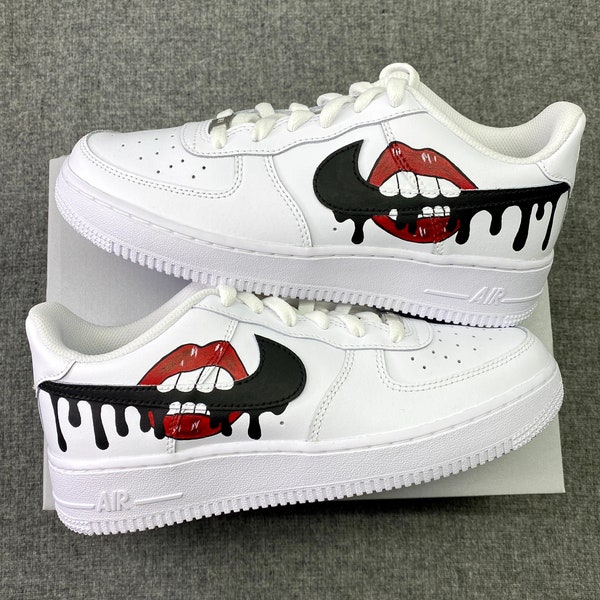 Custom sneakers, AF1, air force 1, red drip lips, shoes