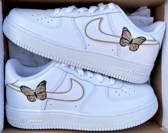 Custom air force 1, taupe brown, sneakers, butterfly, butterflies