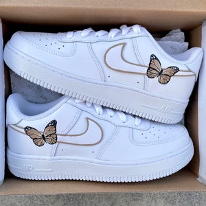 Custom air force 1, taupe brown, sneakers, butterfly, butterflies