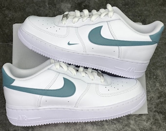 Custom sneakers, Nike air force 1, Teal green gray, hand painted sneakers