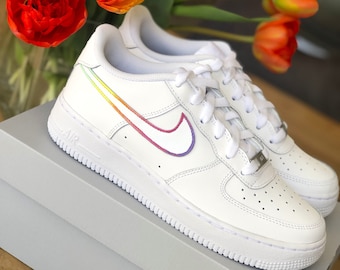 Nike air force 1, scarpe da ginnastica personalizzate arcobaleno, lilla rosa giallo verde