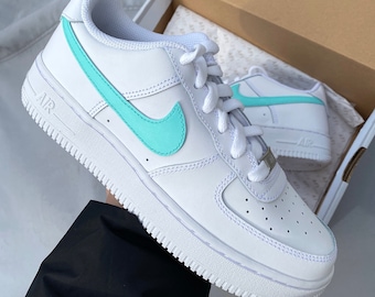 nike air force 1, baskets personnalisées, bleu turquoise vert