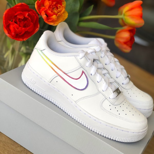 Nike air force 1, rainbow custom sneakers, lilac pink yellow green