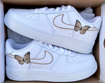 Custom Sneakers, Nike air force 1 Butterfly, Espresso, Taupe Brown, Girls AF1, Butterflies, Women&#39;s Birthday Gift, Wedding Shoes, Aesthetic