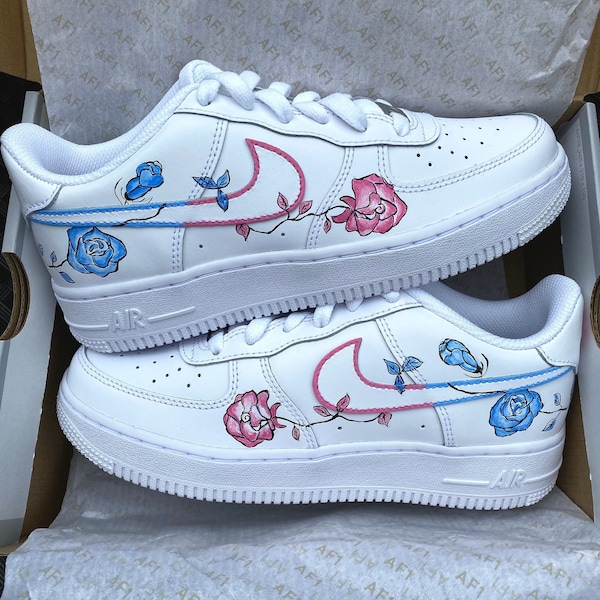 Air force 1, Custom sneakers, Pink blue Roses, Wedding shoes, Bride Gift