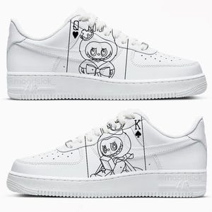 Zapatillas Nike AF1 personalizadas, Air Force 1 blancas, Labubu, boda, zapatos de novia, Pop Mart, dama de honor, amor, jaque mate, reina, rey