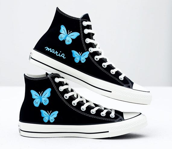 Chuck Taylor, Schwarz Blaue Converse Sneakers, Personalisierter