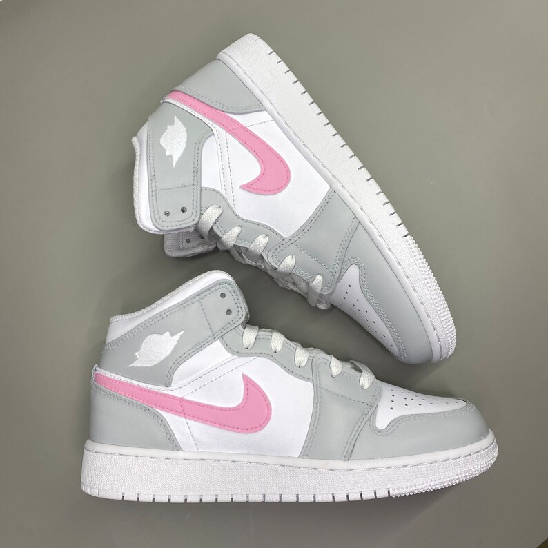 Custom Nike Air Jordan 1 Mid Pastel Gray Pink Colors Etsy