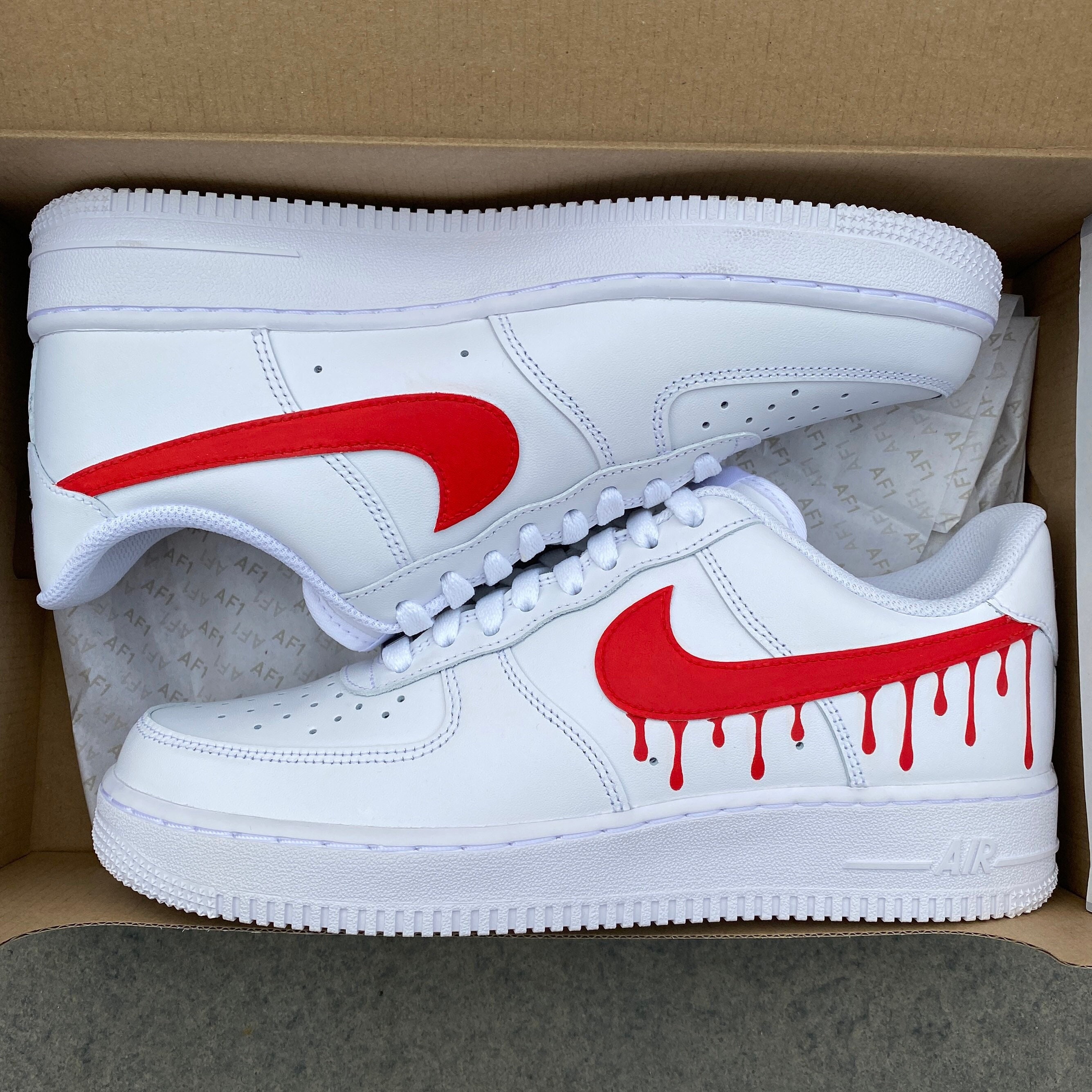 Nike Air Force 1 Custom Sneakers Hand Painted Red Drip - Etsy