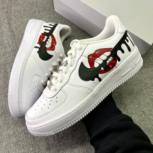 Custom Sneakers, AF1, Air Force 1, Red Drip Lips, Shoes - Etsy