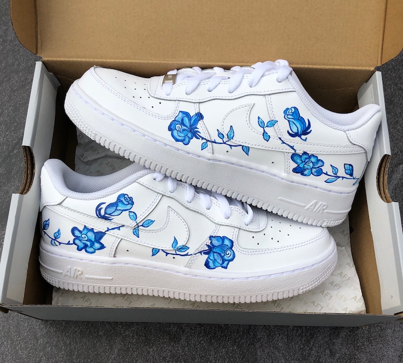 Nike air force 1 blue roses flowers custom sneakers | Etsy