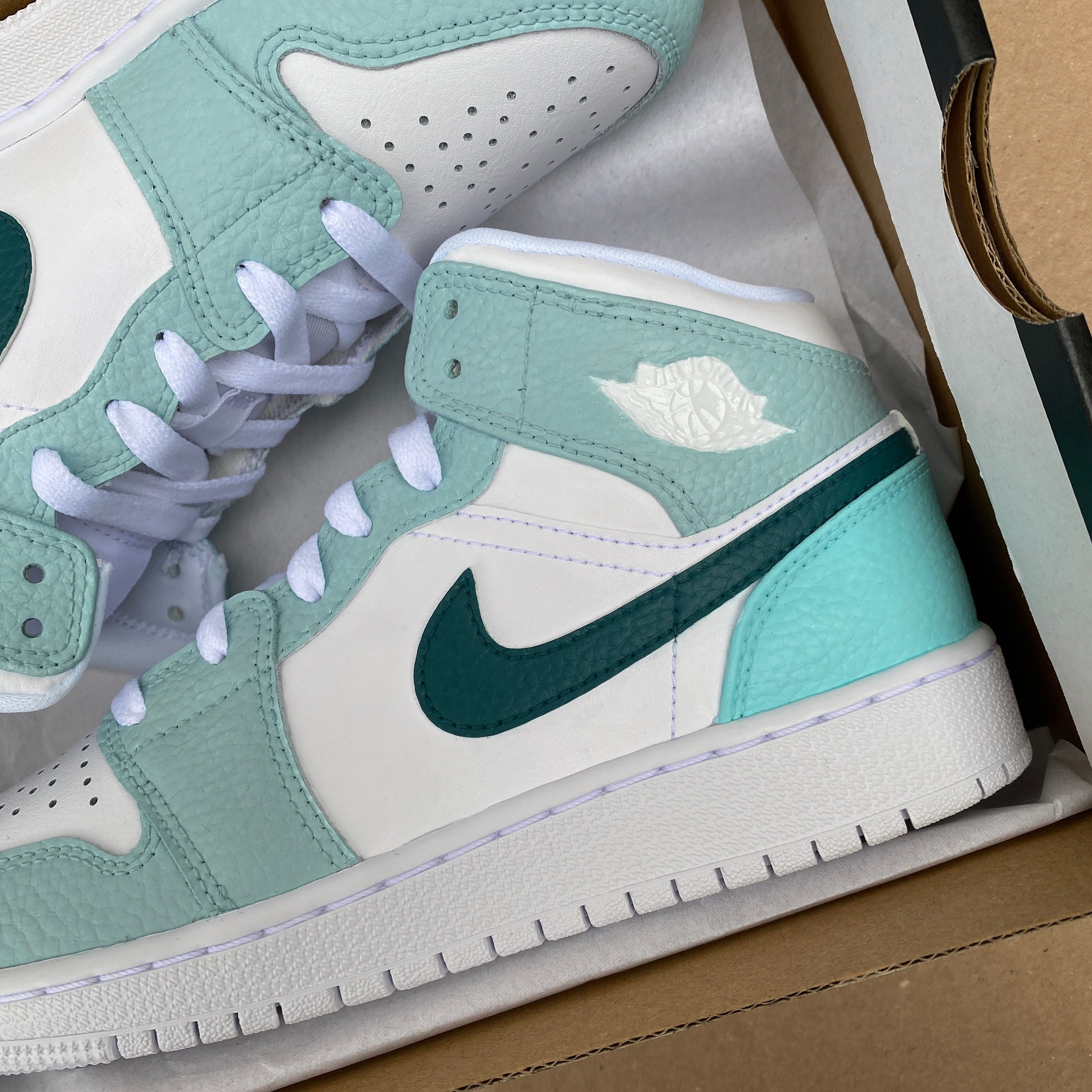 Custom Air Jordan 1 Mid Pastel Green Turquoise Etsy