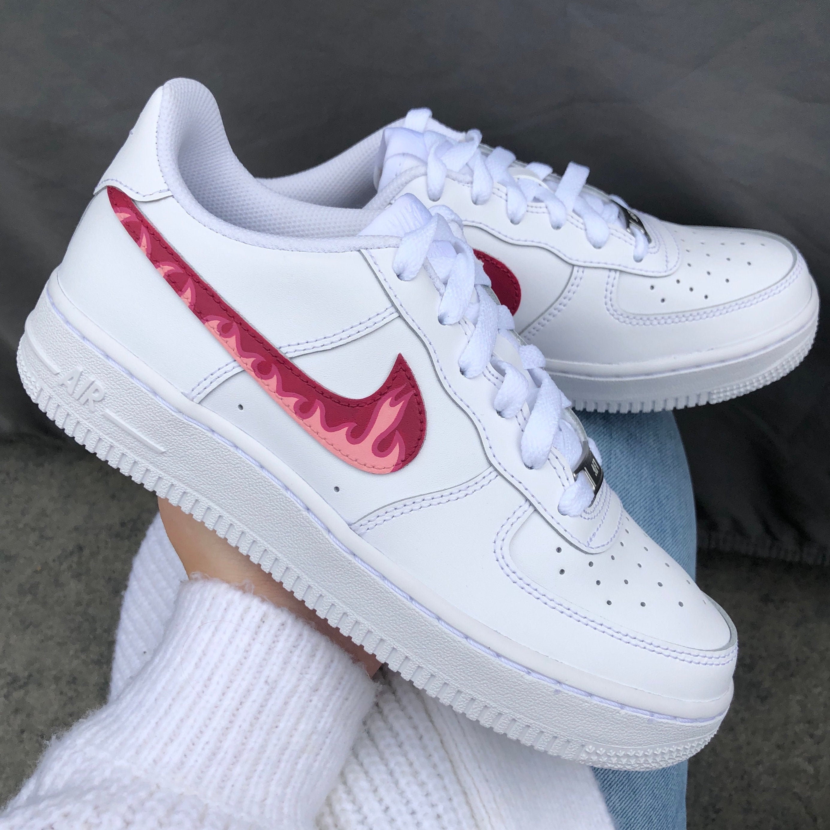 Custom Nike Air Force 1 Sneakers Hand Painted Pink Fire 