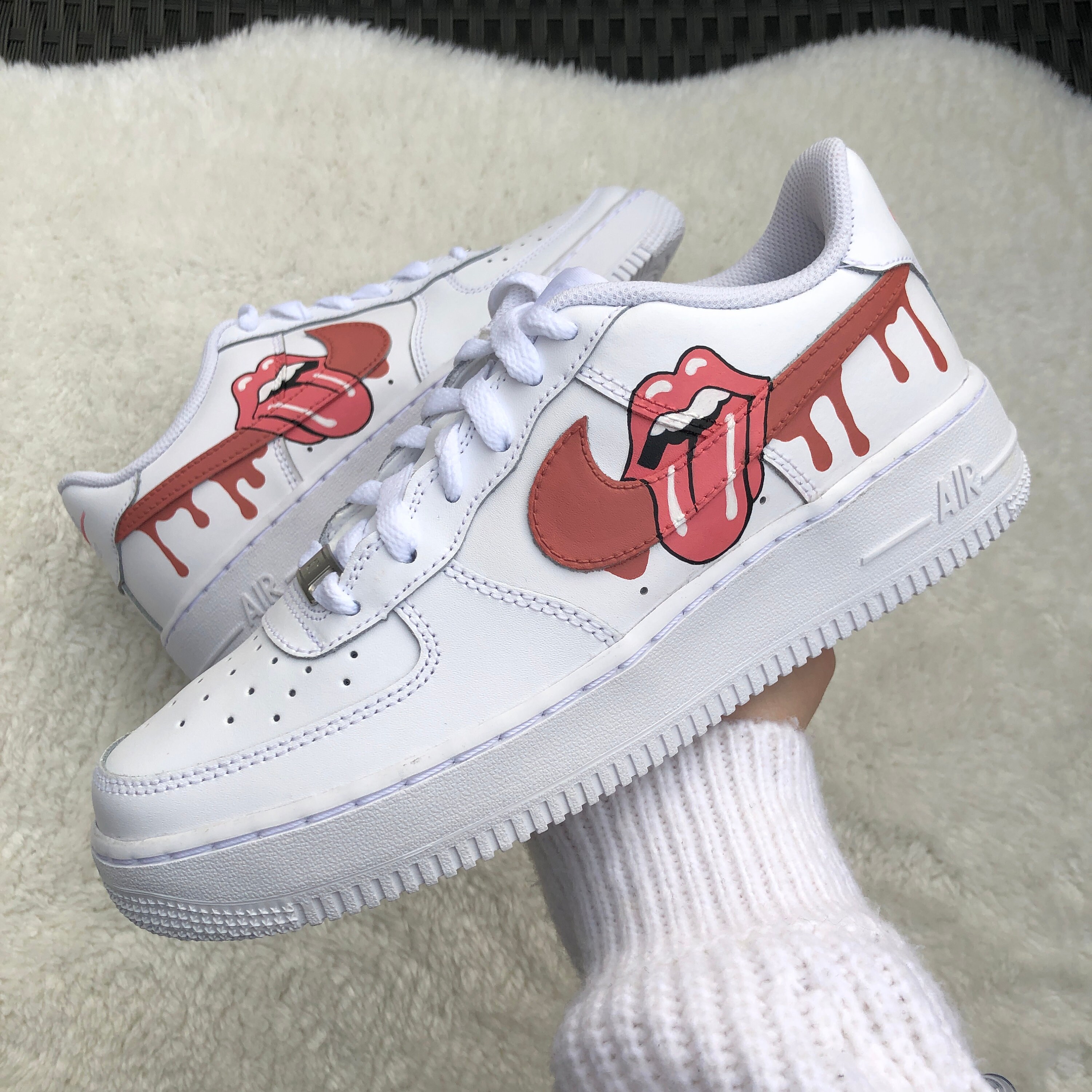 Nike Air Force 1 Rolling Stone Lip Drip Blush Coral Red Custom Sneakers Birthday Gift Wedding Anniversary Women s Men s Shoes Etsy