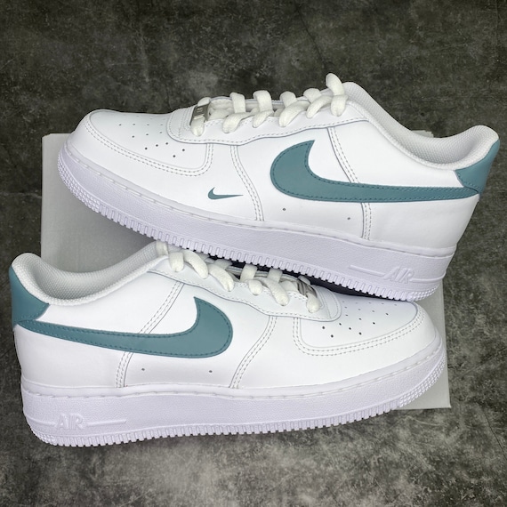 Custom Sneakers Nike Air 1 Teal Green Grey Etsy