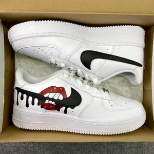 Custom Sneakers, AF1, Air Force 1, Red Drip Lips, Shoes - Etsy