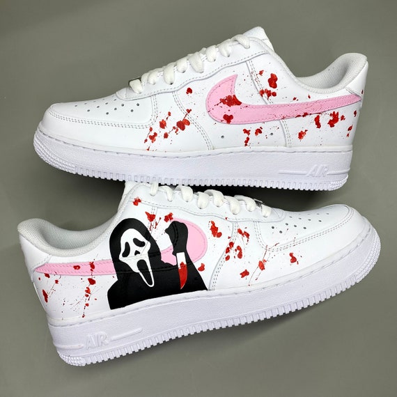 Nike Custom Sneakers Air Force 1 Blood Drip Splatter Red Black White Shoes  Mens