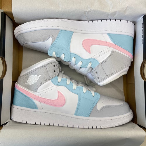 Custom Nike Air Jordan 1 Mid Pastel Gray Pink Colors Etsy