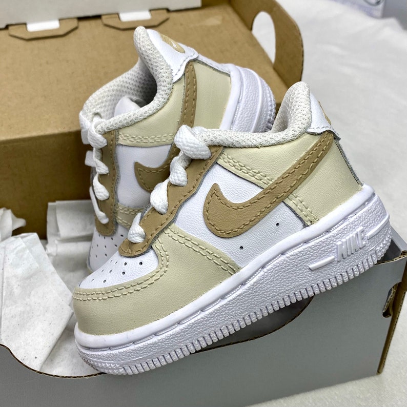 Air force 1 Nike, Custom Baby Sneakers, Beige taupe brown, Newborn sneakers, Babyshower gift zdjęcie 8