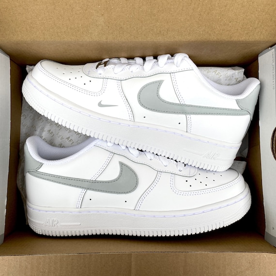 Custom Sneakers Air Force 1 Light Gray Swoosh Etsy Canada