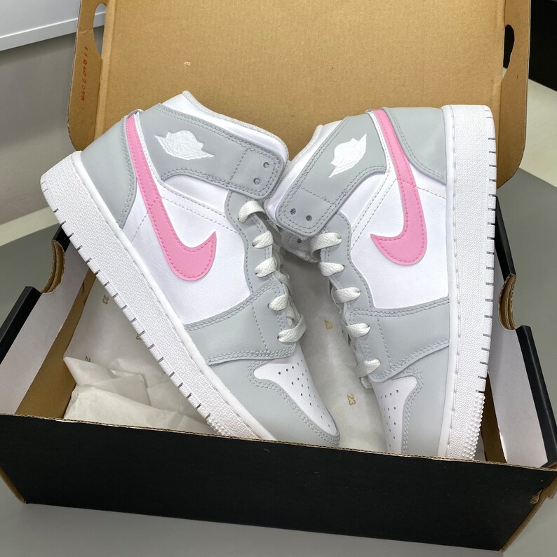 Custom Nike Air Jordan 1 Mid Pastel Gray Pink Colors Etsy