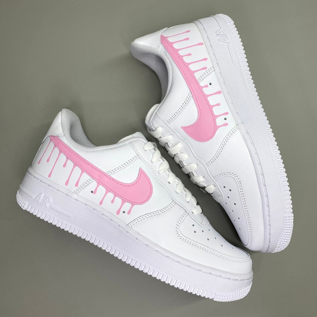 Nike Air Force 1, Pink Drip Swooshes, Custom Sneakers, Barbie Girl