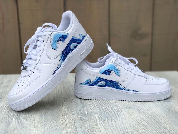 Nike air force 1 custom sneakers hand painted waves blue - Etsy Nederland