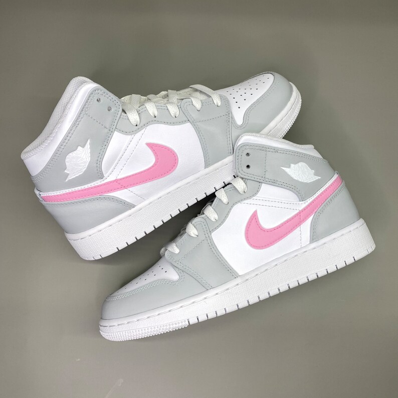 Custom Nike Air Jordan 1 Mid Pastel Gray Pink Colors Etsy
