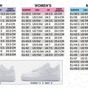 K&ouml;nnte beinhalten: Eine Gr&ouml;&szlig;entabelle f&uuml;r Schuhe f&uuml;r Kinder, Damen und Herren. Die Tabelle zeigt die entsprechenden europ&auml;ischen, US-amerikanischen und britischen Gr&ouml;&szlig;en f&uuml;r jede Schuhgr&ouml;&szlig;e sowie die Fu&szlig;l&auml;nge in Zentimetern.